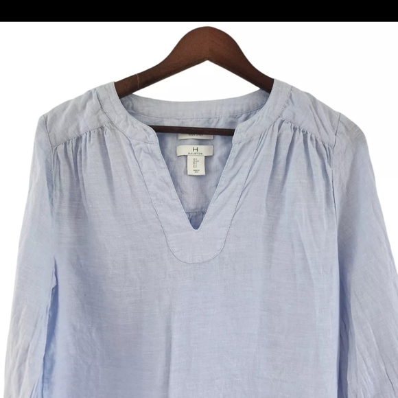 H Halston 100% Linen Long Sleeve Blouse Womens Size Small Baby Blue - Picture 2 of 6